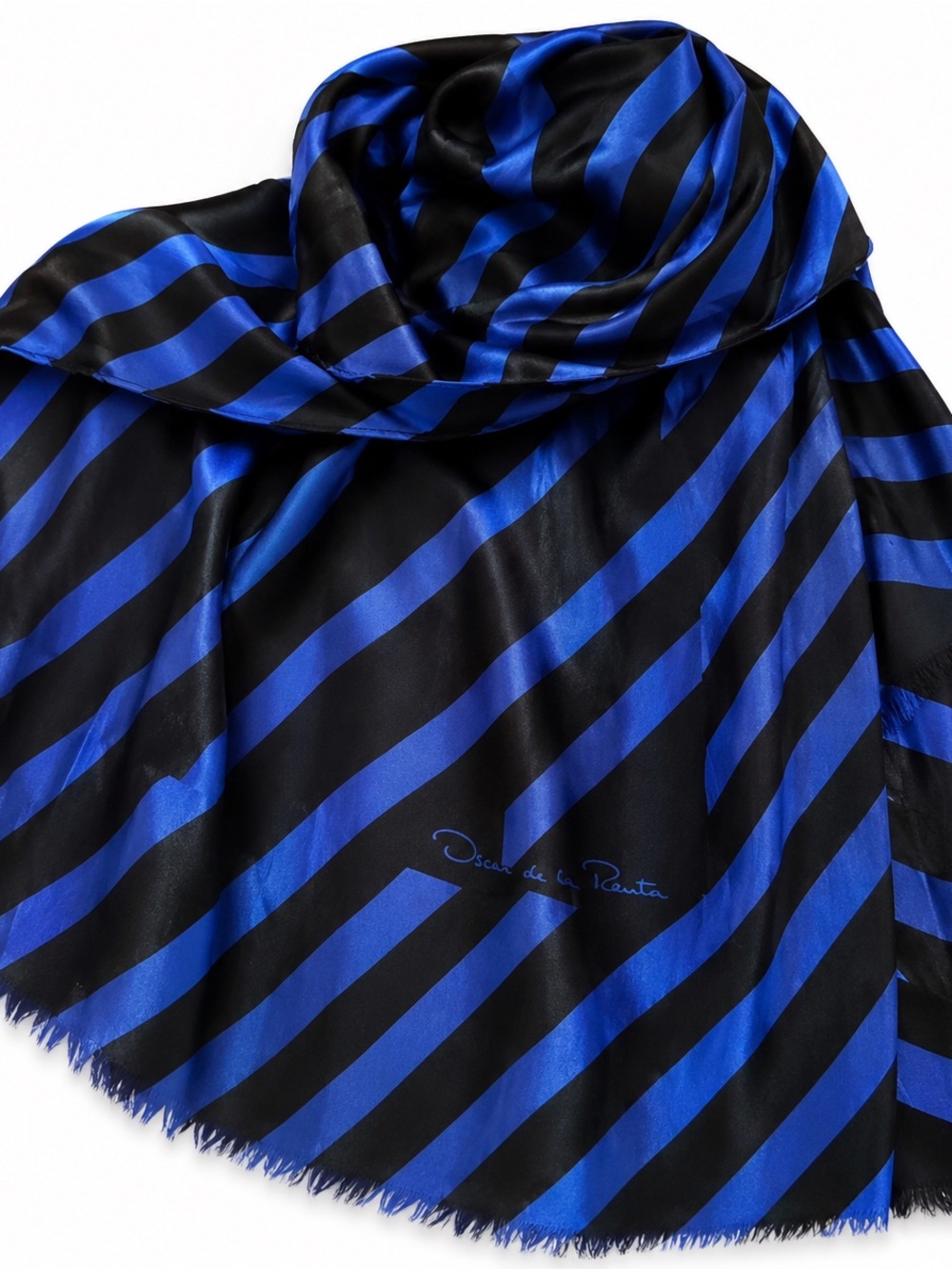 Blue and Black Oscar De La Renta Striped Scarf